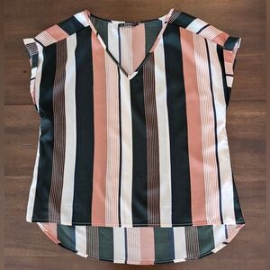 Shein Striped V-Neck Blouse Top